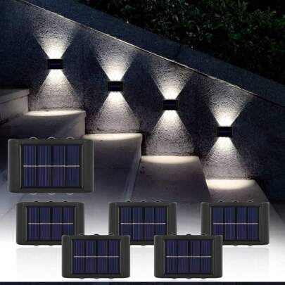 Solar Fence Lights Up And Down, 1pack Of 6LED, 8LED, 10LED Small Solar Stepper Lights Waterproof, Warm White, Deck Lighting, Outdoor Lighting For Terrace And Pool (White Light Warm Light) Fall Decor House Decor Outdoor Decor
