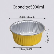 5pcs Set Of 2 Gold-Color Aluminum Foil Baking Pans, Round Shape, Reusable Food Containers, Different Capacity (4000ml, 5000ml), With Or Without Lids, Suitable For Cooking, Heating, Storage, Baking, Meal Prep, Baking Tools - Gold - View 4