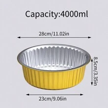 5pcs Set Of 2 Gold-Color Aluminum Foil Baking Pans, Round Shape, Reusable Food Containers, Different Capacity (4000ml, 5000ml), With Or Without Lids, Suitable For Cooking, Heating, Storage, Baking, Meal Prep, Baking Tools - Gold - View 3