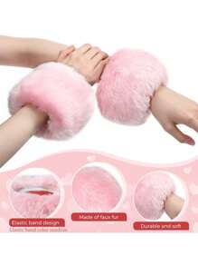 1 Pair Faux Fur Short Wrist Cuff, Elegant & Cute Fingerless Arm Warmer Sleeve For Women, Suitable For Daily Wear, Party, New Year Events, Matching With Coats, Sweaters, Dresses, In Black, White, Pink Colors
