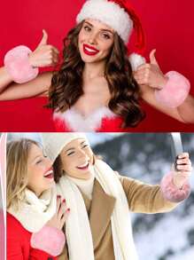 1 Pair Faux Fur Short Wrist Cuff, Elegant & Cute Fingerless Arm Warmer Sleeve For Women, Suitable For Daily Wear, Party, New Year Events, Matching With Coats, Sweaters, Dresses, In Black, White, Pink Colors