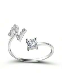 1 Stück modischer einstellbarer Ring mit 26 englischen Buchstaben Design aus kubischem Zirkonia, kreatives Geschenk für Frauen, Paar-Alltagsringe