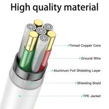 1-2 件 USB A 转 Type-C 3.3 英尺/100 厘米 22W 快速充电和数据线，兼容 iPhone 16 15 Pro Max Plus/// 和其他设备 - 白色 - 查看 4
