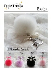 1 件蓬松钥匙扣，带丝带蝴蝶结和人造珍珠球包吊坠包礼物情人节汽车配件女士钥匙扣可爱钥匙扣毛绒钥匙扣圆形钥匙扣配件适用于家庭汽车钥匙包饰手机饰物饰物情人节母亲节生日毕业和其他节日-完美的礼物 Y2K 感恩节 - 彩色 - 查看 1