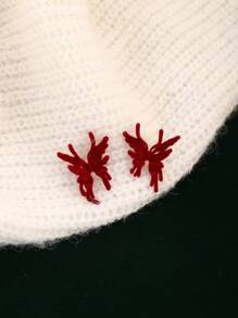 1 对复古法式植绒蝴蝶耳钉，甜美小众高端优雅耳环，适合秋冬 - 酒紅色 - 查看 7