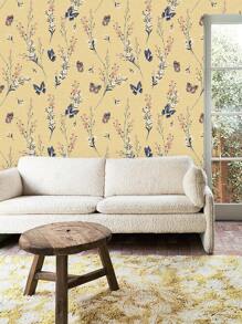 1 卷复古花卉自粘壁纸，灰色波西米亚风花卉植物蝴蝶可移除剥离粘贴壁纸，适用于家庭浴室卧室橱柜柜台墙壁装饰（17.53 英寸 * 39.4/78.7/118/197/394 英寸），翻新贴纸剥离墙板，墙纸，壁纸，春季装饰品让您的家焕然一新，Rama 装饰贴纸 - 多色 - 查看 3