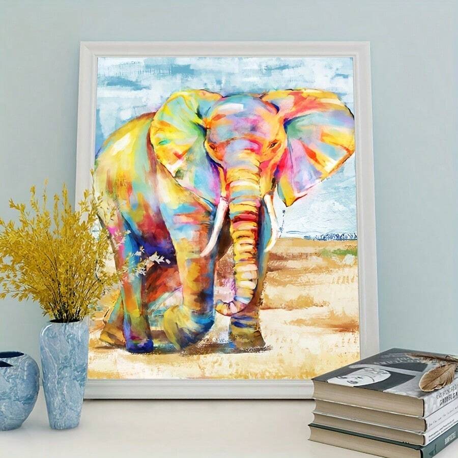 1 件彩色多巴胺大象墙壁艺术海报，多巴胺彩色艺术品海报，装饰性动物帆布画，非常适合家居装饰，适合卧室客厅，送给朋友的礼物，无框 - 彩色 - 查看 1