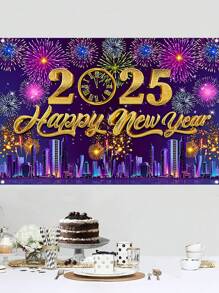 1 件 2026 年新年快乐主题背景横幅，黑金涤纶吊旗，适用于 2026 年新年派对庆祝背景布、家居装饰、新年快乐派对墙壁背景装饰、新年礼物、花园庭院装饰花园旗帜、悬挂装饰、派对拍照亭道具、2026 年新年装饰、派对礼品 - 紫金色 - 查看 6