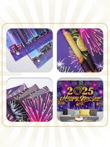 1 件 2026 年新年快乐主题背景横幅，黑金涤纶吊旗，适用于 2026 年新年派对庆祝背景布、家居装饰、新年快乐派对墙壁背景装饰、新年礼物、花园庭院装饰花园旗帜、悬挂装饰、派对拍照亭道具、2026 年新年装饰、派对礼品 - 紫金色 - 查看 5