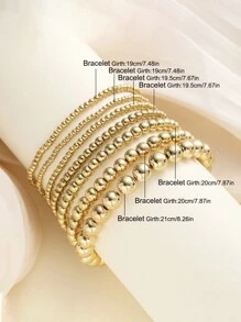 12 件/套女士简约金属珠 CCB 手链套装，姐妹会节日派对礼物创意，休闲日常配饰 - 金黃色 - 查看 7