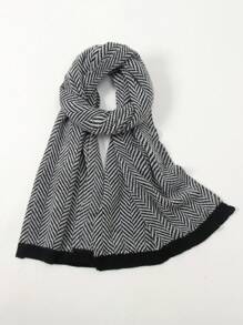 1pc Striped Polyester Scarf/Shawl, Autumn/Winter Reversible Warm Soft Touch Scarf, Unisex, Knitted Herringbone Pattern, Fashionable Gift For Students And Couples