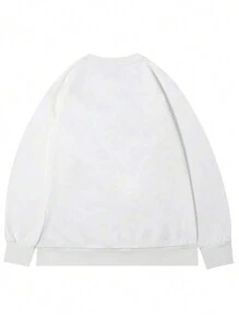 男士简约字母印花圆领长袖休闲运动衫 - 白色 - 查看 2