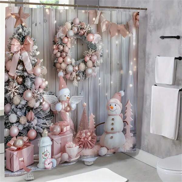 Festive Forest Christmas Shower Curtain Set With Snowmen, Animals, And 12 Plastic Hooks Home Bathroom Decor Fall Decor Bathroom Accessories Back To School