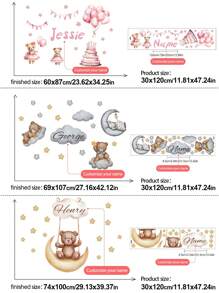 1 Pieza de 30 x 120 cm Pegatinas de pared personalizadas con texto, pegatinas de pared de dibujos animados con luna, nubes, osos, estrellas, globos para decoración de dormitorio, sala de estar, Pintura decorativa para el hogar, Pintura autoadhesiva removible para decoración de aula escolar, PVC