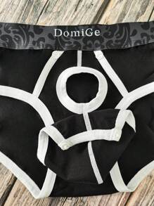 DomiGe 1 قطعة سروال داخلي رجالي ذو خصر منخفض بفتحة على شكل J، بتصميم جذاب باللون الأسود - الأسود - مشاهدة 4