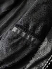 男士长袖PU皮保暖内衬夹克，保暖休闲外套，立领，秋冬季 - 黑色 - 查看 5