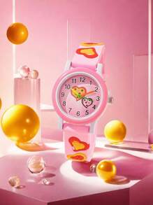 1 件新款水果心形图案儿童石英表，适合日常装饰和生日礼物 - 彩色 - 查看 1