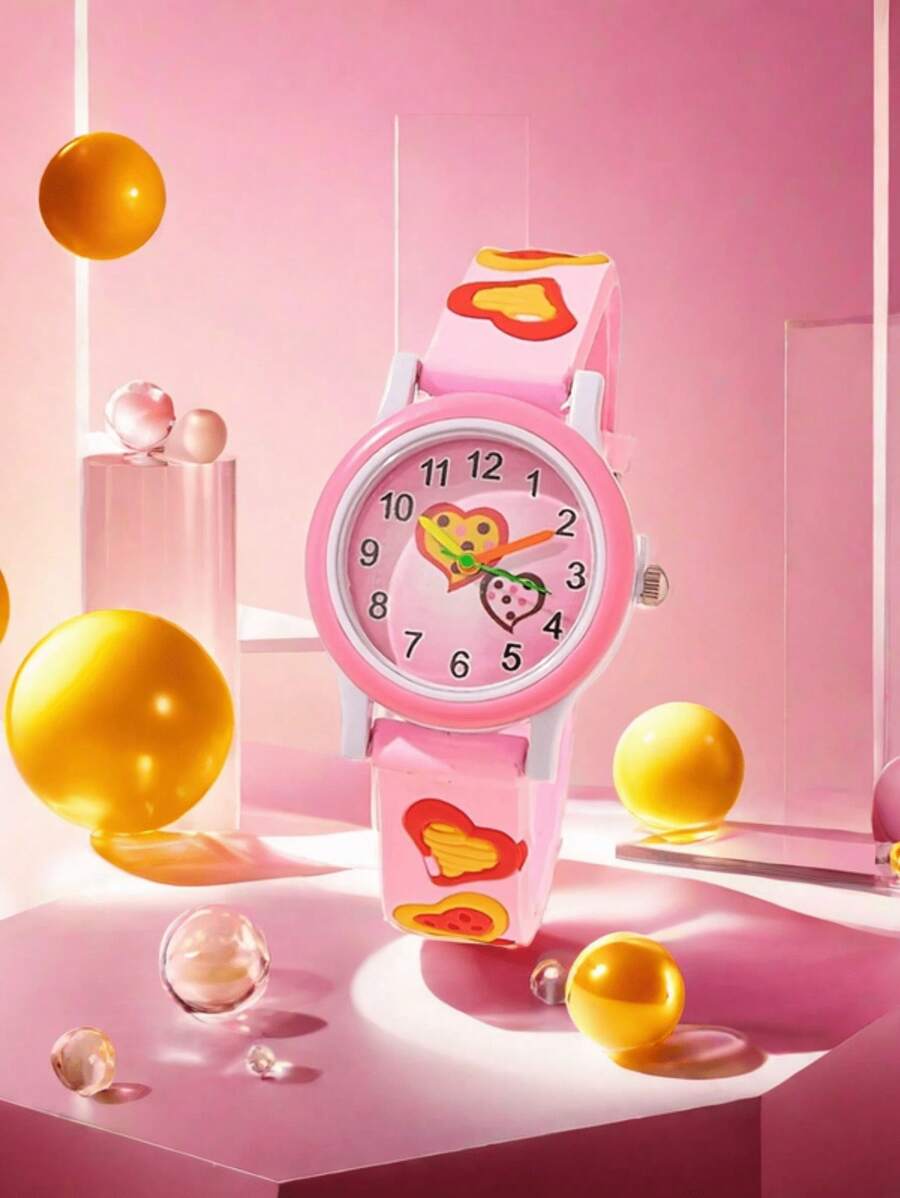 1 件新款水果心形图案儿童石英表，适合日常装饰和生日礼物 - 彩色 - 查看 1