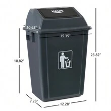 4-Pack 13 Gallon Kitchen Trash Can With Swing Lid, Plastic Kitchen Garbage Can, Gray - Grey - View 3