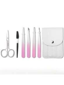 Set de 6 piezas para arreglar las cejas: Rastrillo para cejas, Tijeras para cejas, Pinzas para cejas, Herramientas de arreglo - Con diseño plegable y estuche - Multicolor: talla única - Ver 7