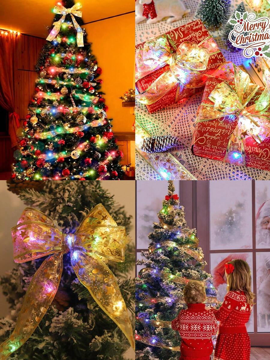 1pc Christmas Ribbon Fairy Lights, 5M/16.4 FT, Golden Christmas Lights
