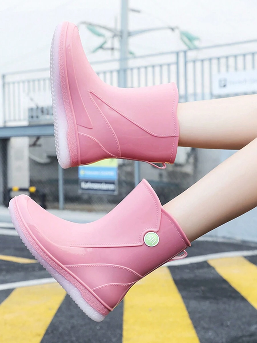 Nouvelles bottes de pluie imperméables pour femmes toute saison, mi-mollet mode haute, chaussures de pluie durables et antidérapantes pour le jardinage, la pêche, le casual - Rose bonbon - Voir 1