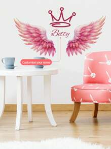 1 Stück 30 x 120 cm Wandaufkleber mit individuellem Text, rosa, lila, grüne Feder Flügel Dekoration Malerei, Heim Wand, Wohnzimmer, Schlafzimmer Verschönerung Dekoration selbstklebend, PVC abnehmbar