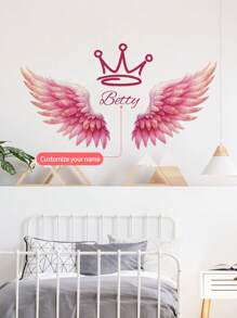 1 Stück 30 x 120 cm Wandaufkleber mit individuellem Text, rosa, lila, grüne Feder Flügel Dekoration Malerei, Heim Wand, Wohnzimmer, Schlafzimmer Verschönerung Dekoration selbstklebend, PVC abnehmbar