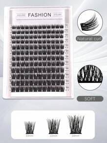1 Box 12 Rows 144 Clusters C D Curly New Hot Melt Natural Fiber Long False Eyelashes, Suitable For Party, Makeup, Events - Black - View 4
