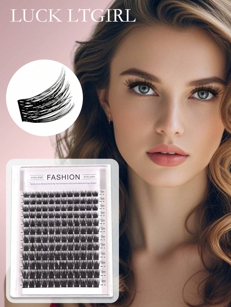 1 Box 12 Rows 144 Clusters C D Curly New Hot Melt Natural Fiber Long False Eyelashes, Suitable For Party, Makeup, Events - Black - View 1