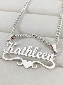 1pc Silver Rose Gold Custom Name Necklace For Men And Women, Stainless Steel Silver Plated Chain, No Mosaic, Vintage Cuban Chain, Party Style Fashion Jewelry, The Ideal Choice For Couples Thanksgiving Christmas Gift,Silver,Stylish,Colorful,Vintage,Hipster,Simple,Y2k,2000s Fashion,Custom,Personalized,Unique,Ideal Gifts For Him,Ideal Gifts For Her,Her,Boyfriend,Girlfriend,Dad,Mom,Family,Friends,For Anniversaries,For Birthdays,For Graduation,For Prom,For Party,Necklaces For Women,New Year Glamour - Multicolor - View 3