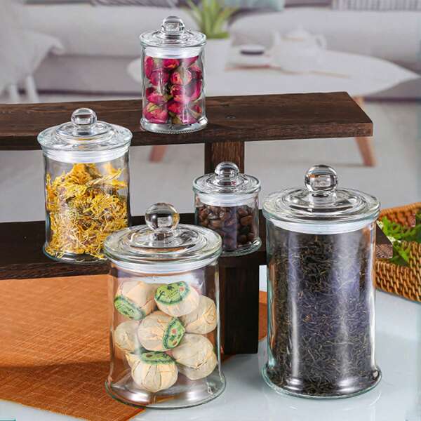 1pc Thick Transparent Glass Tea Canister, Airtight Seal Jar, Heatproof Airtight Tea Canister, Airtight Bottle Storage, Lead-Free Storage Jar, Large Loose Tea Canister, Glass Bottle