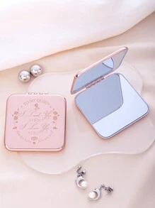 1 件玫瑰金电镀雕刻标语化妆镜，可折叠轻便超薄便捷手持镜，不锈钢配亮银纳米电镀框架，精致细节适合各种场合和所有用户，可折叠方形口袋镜 - 玫瑰金 - 查看 7