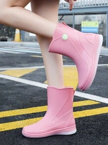 Nouvelles bottes de pluie imperméables pour femmes toute saison, mi-mollet mode haute, chaussures de pluie durables et antidérapantes pour le jardinage, la pêche, le casual - Rose bonbon - Voir 2