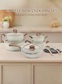 15 Stück/Set Antihaft-Aluminiumtopf-Set, Druckguss-Deckel, Mehrzweck-Kochgeschirr für Gas-/Induktionsherd, einfache Reinigung, geeignet für Heimkochen