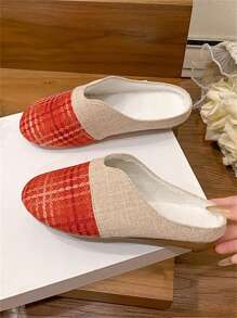 Zapatos de mujer con slingback cerrados de lino nuevos para el otoño 2024, sandalias de lino con diseño calado tipo famosos de las redes sociales