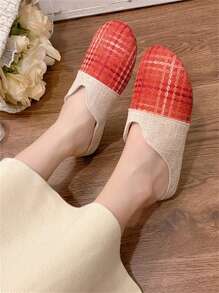 Zapatos de mujer con slingback cerrados de lino nuevos para el otoño 2024, sandalias de lino con diseño calado tipo famosos de las redes sociales