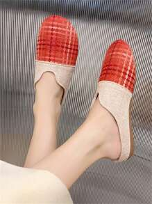 Zapatos de mujer con slingback cerrados de lino nuevos para el otoño 2024, sandalias de lino con diseño calado tipo famosos de las redes sociales