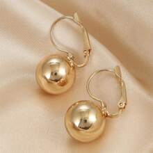 A Pair Metal Ball Earrings With Ear Buckles Minimalist Earrings For Women's Daily Wear Party Accessories - Gold - View 3