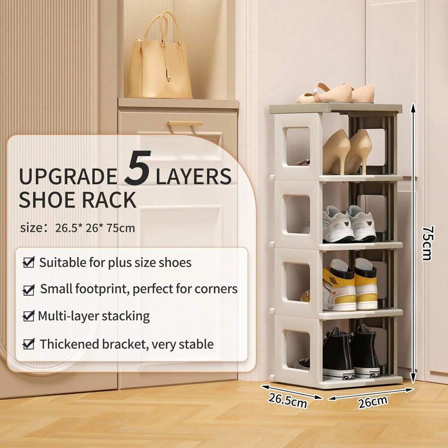 Narrow Shoe Rack 5 Tier Foldable Shoe Storage And Organisation For