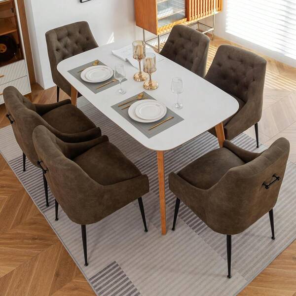 Conjunto de 6 cadeiras de jantar com bases de metal, cadeiras de cozinha modernas com encosto, poltronas de sala de jantar