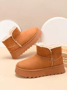 Stivali da neve con suola spessa marrone da donna, scarpe sportive da esterno, antiscivolo, resistenti all'usura, stivali alla caviglia alla moda con fodera in pelliccia