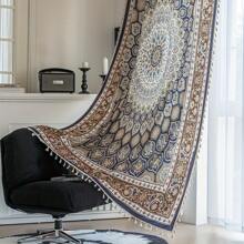 2 件农舍风格波西米亚风窗帘，数码印花孔雀羽毛流苏多色，遮阳隐私保护窗帘，适用于卧室、客厅、餐厅、酒吧、游戏室、宿舍、家居装饰 - 彩色 - 查看 1