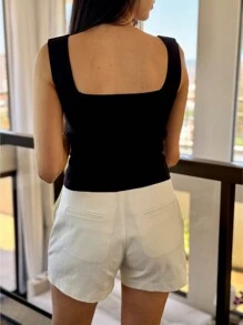 PLAIN SQUARE TANK TOP SUMMER KNITTED MODAL NEW COLLECTION - màu đen - Xem 2