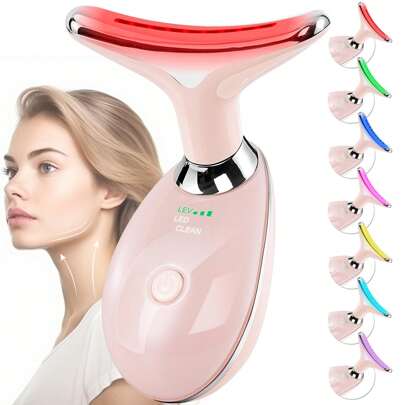 1pc Intense Pulsed Neck Face Beauty Instrument Firming Wrinkle Removal Tool - Heat Rejuvenation Device, Smooth And Firm Skin - Double Chin Reducer Slimmer Vibration Massage With 7 Color Modes For Wrinkles Appearance Remove And Skin Tightening Lifting Massager