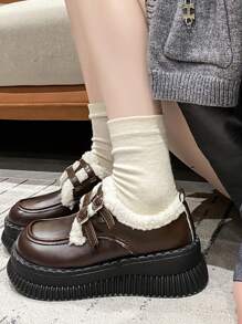 Fashionable Sexy Stylish Versatile Comfortable Beautiful Chunky Heel Platform Loafers Women Shoes, Low Price, Slip-Resistant Outdoor Casual Sports Shoes, Warm Thermal Lined Village Holiday Boots, Brown Flat Shoes, Snow Boots