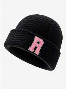 1pc 字母儿童针织帽，时尚百搭，柔软温暖，适合男孩女孩秋冬日常户外搭配。 - 黑色 - 查看 24