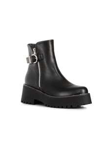Weide Botines Negros para Mujer -Botas de Mujer Negras de Dedo Redondo con Tacón Alto Grueso - Elegantes Botas Chelsea con Hebilla Metálica y Forro de Esponja para Ocio y Actividades al Aire Libre