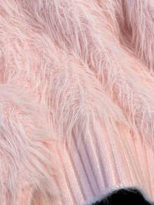 New Fashion Stand Collar Fuzzy Embellished Long Sleeve Sweater For Spring Autumn Pink - Pink - View 5