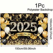 2025 新年庆祝聚酯横幅 1 件 - 适用于入口和花园的多功能聚酯背景，节日派对用品和新年夜庆祝活动的装饰品，无需电源 - 彩色 - 查看 2